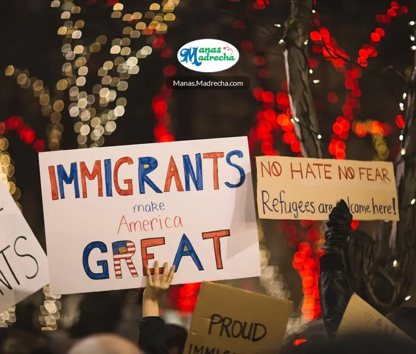 immigration banner, refugees banner, pro immigration protest, welcome refugees, support immigration quotes, support refugees, manas madrecha, self-help blog, inspirational blog